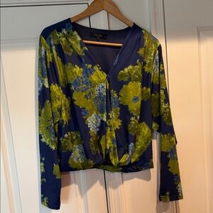 RACHEL Rachel Roy Blue and Green Floral Blouse